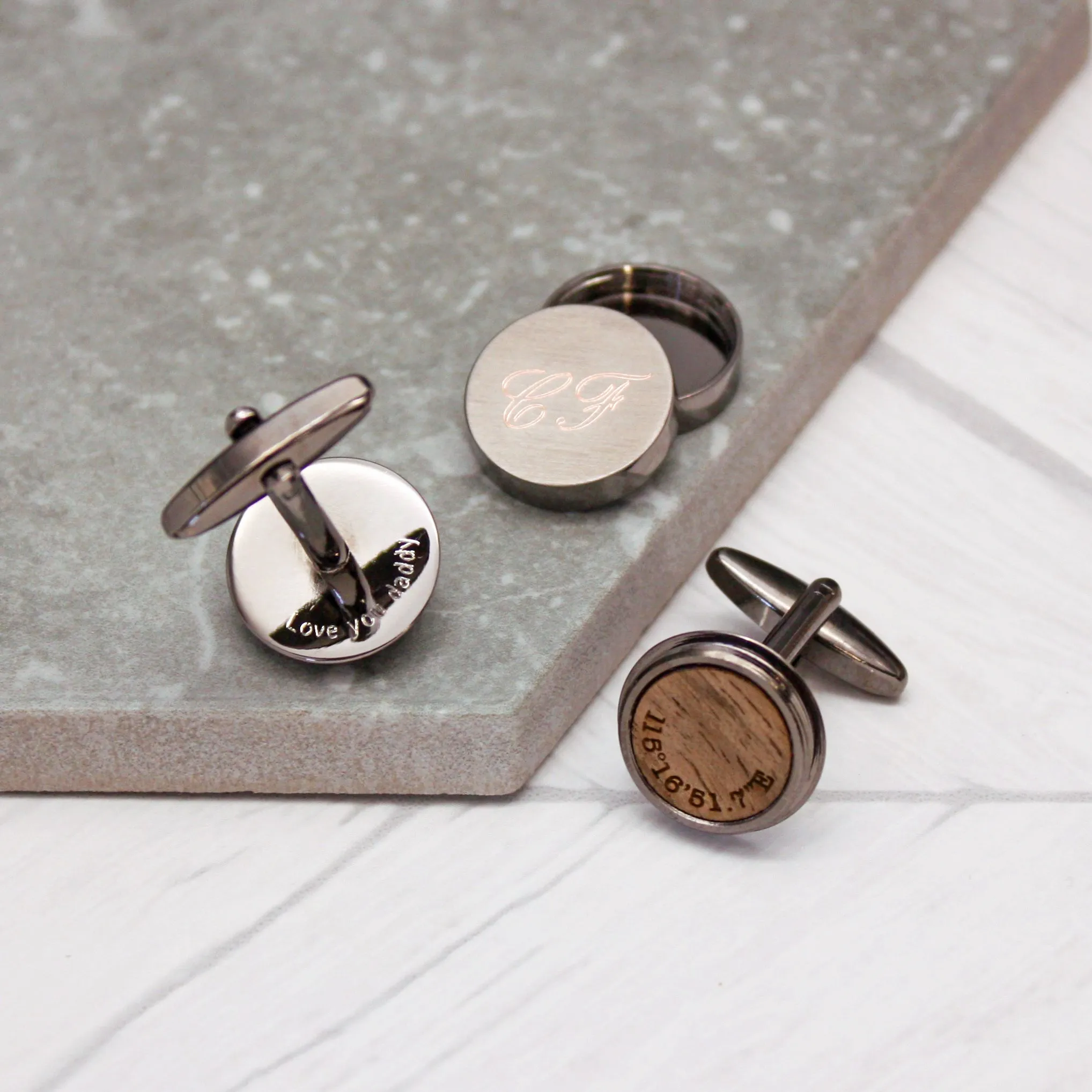 Hidden Coordinates Twist Walnut Cufflinks