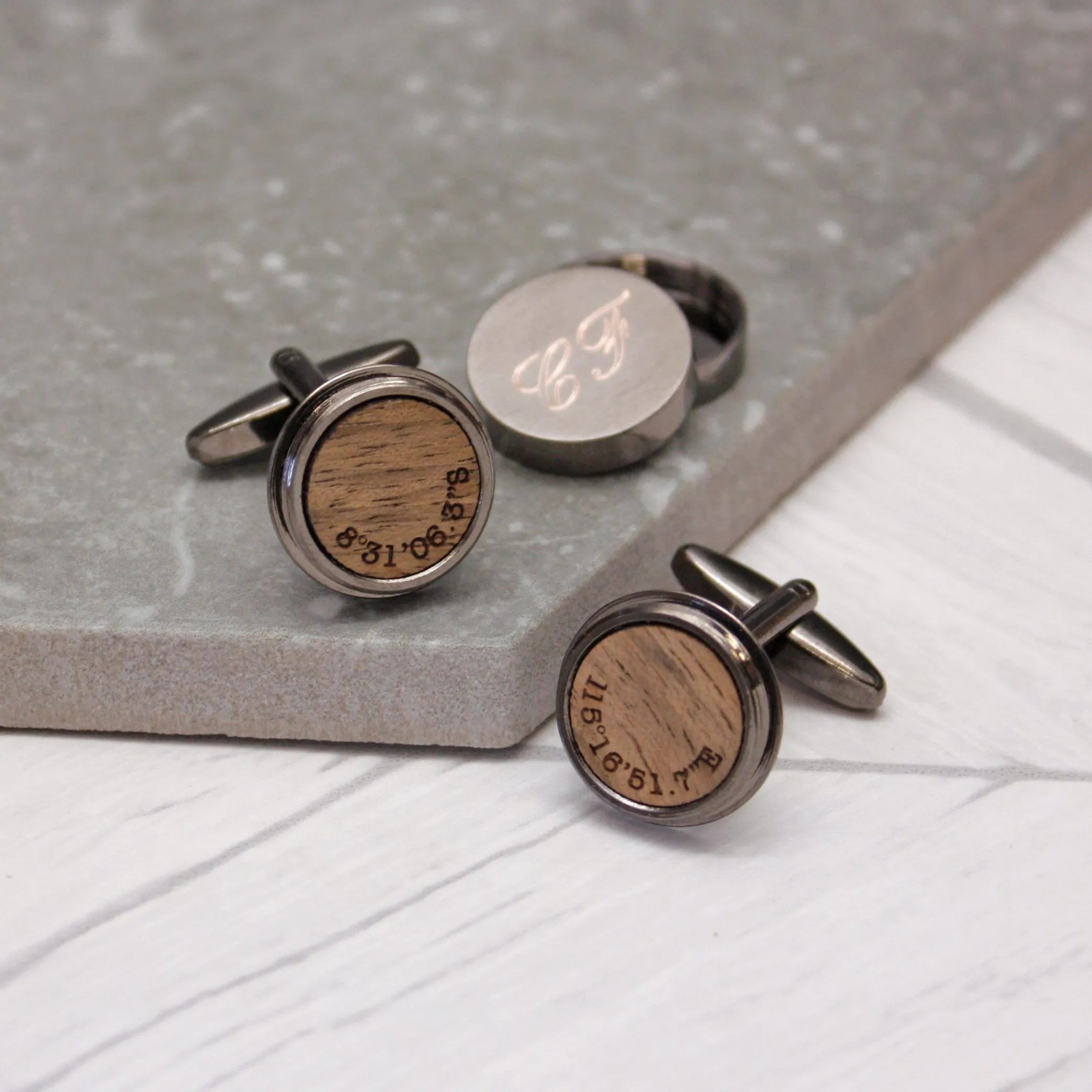 Hidden Coordinates Twist Walnut Cufflinks