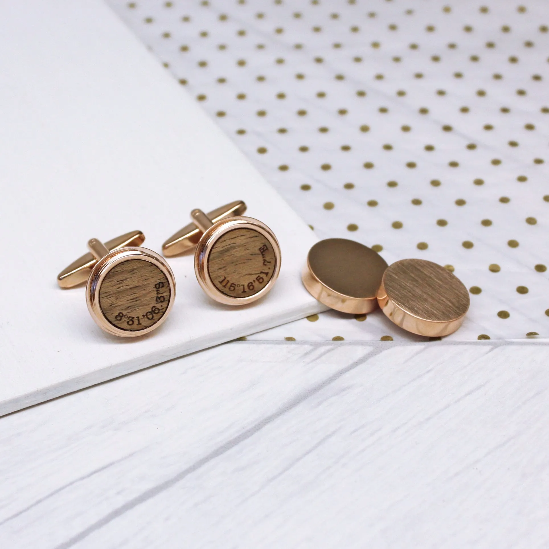 Hidden Coordinates Twist Walnut Cufflinks