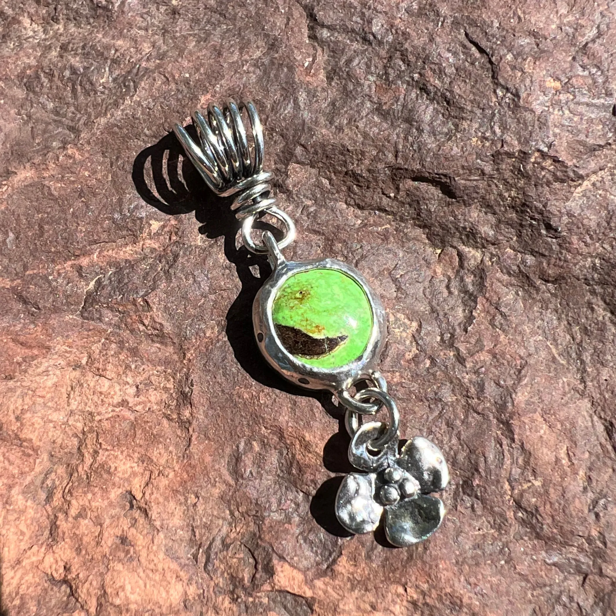 Jade, Labradorite, or Gaspeite Pendant with Dogwood Flower Drop