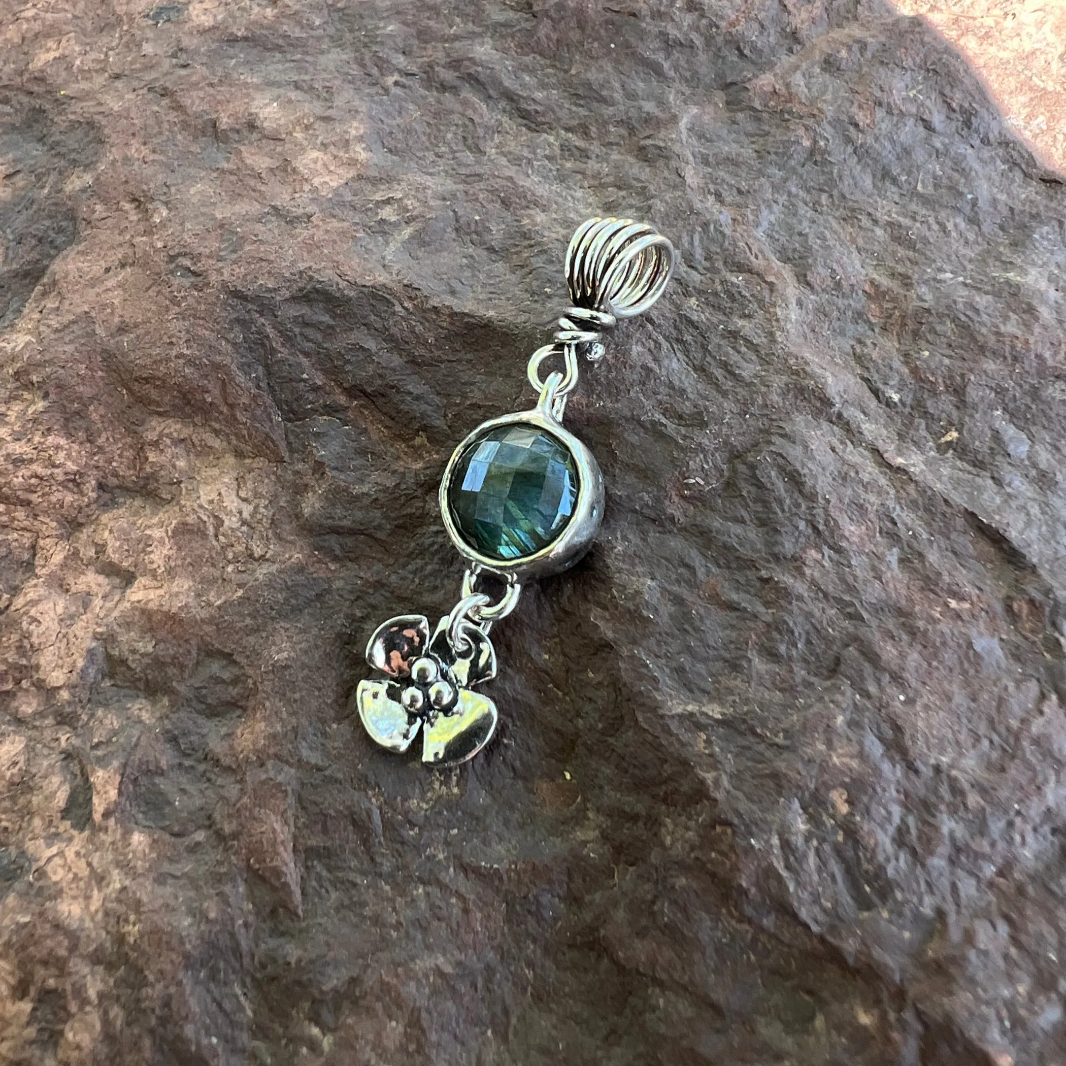 Jade, Labradorite, or Gaspeite Pendant with Dogwood Flower Drop