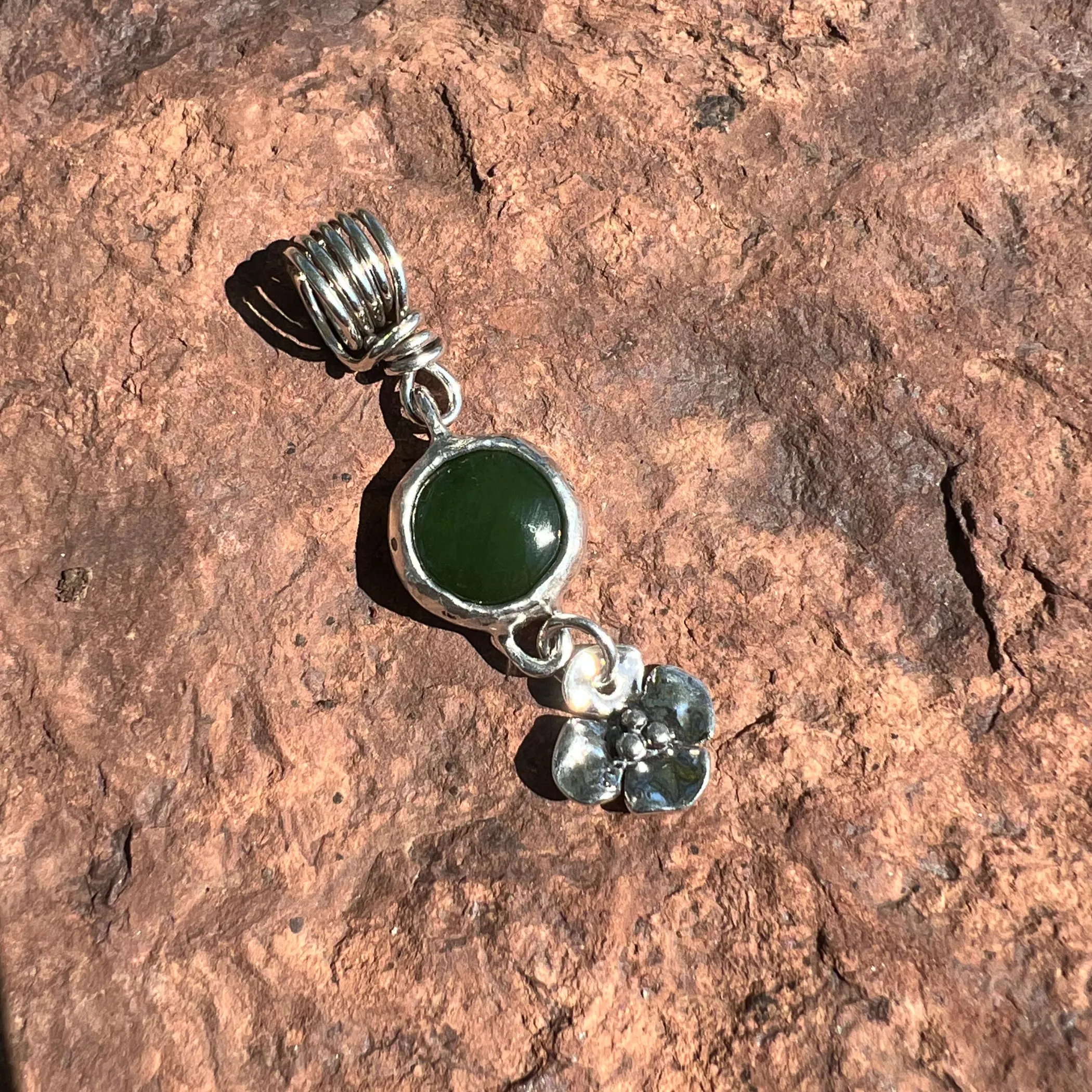 Jade, Labradorite, or Gaspeite Pendant with Dogwood Flower Drop