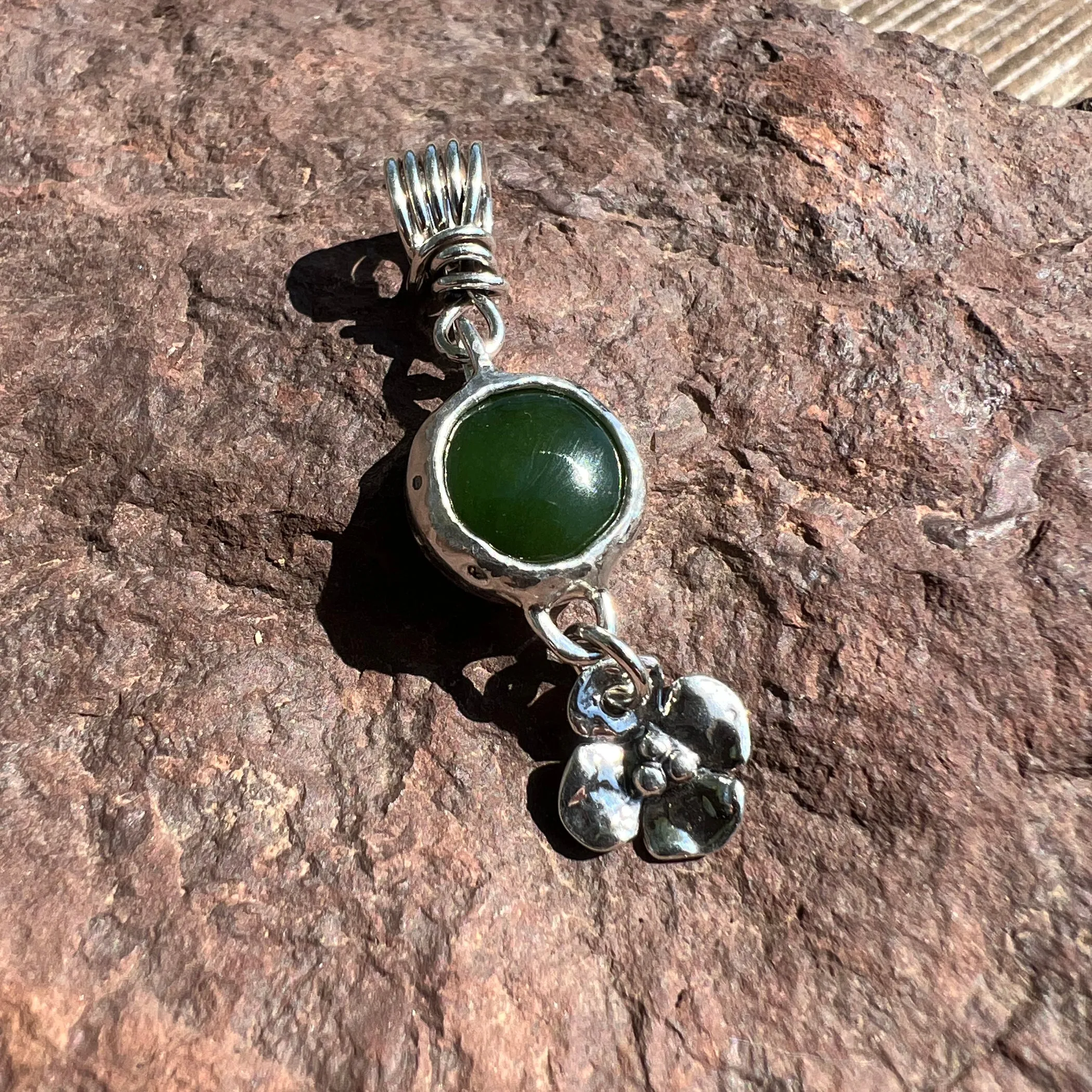 Jade, Labradorite, or Gaspeite Pendant with Dogwood Flower Drop