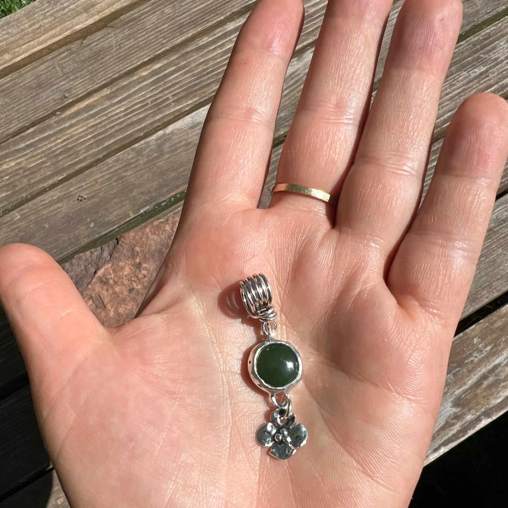 Jade, Labradorite, or Gaspeite Pendant with Dogwood Flower Drop