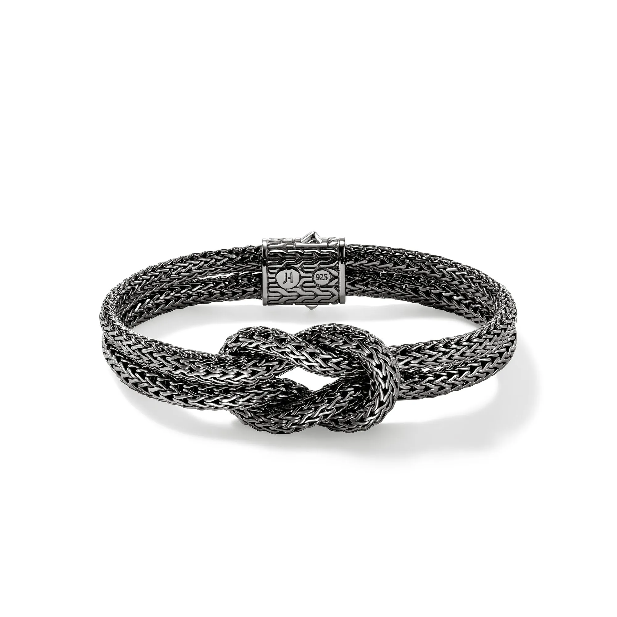 JOHN HARDY LARGE BLACK RHODIUM STERLING SILVER 2-STRAND LOVE KNOT BRACELET