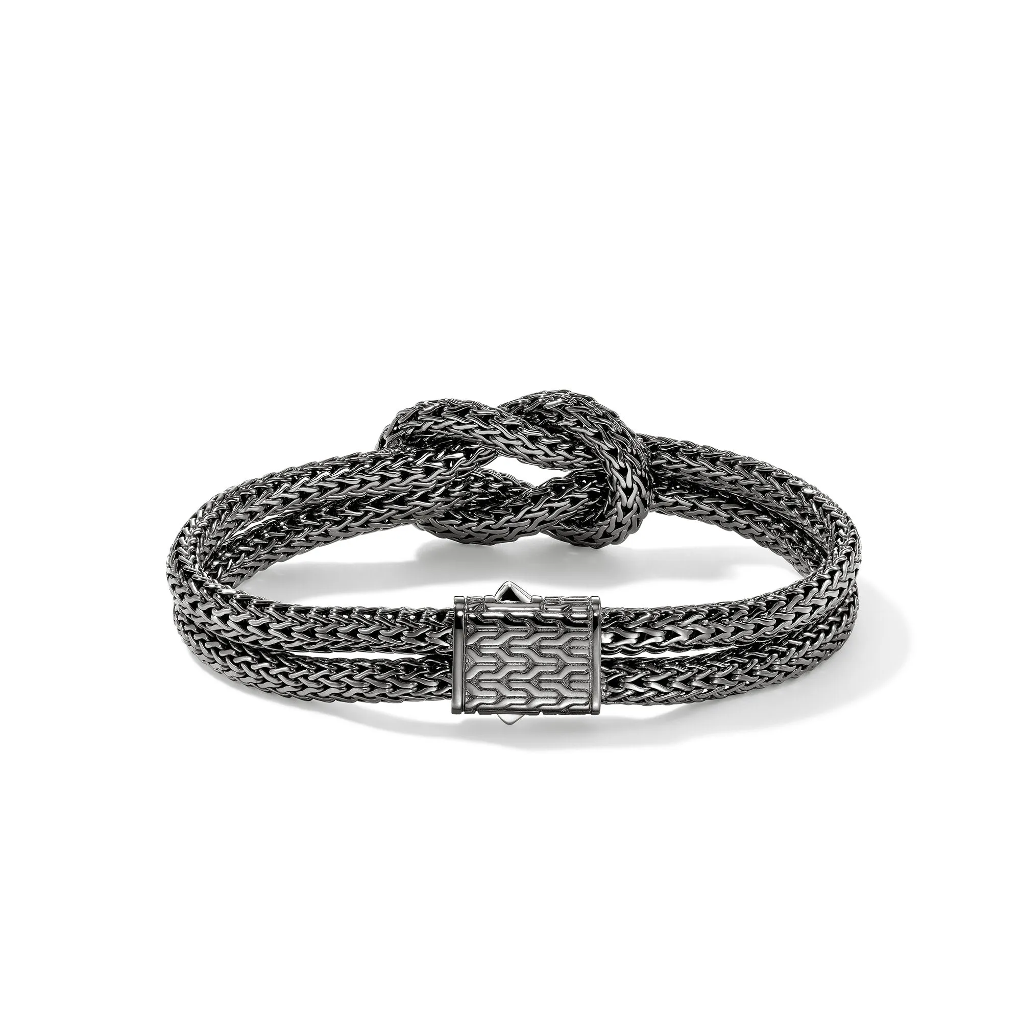 JOHN HARDY LARGE BLACK RHODIUM STERLING SILVER 2-STRAND LOVE KNOT BRACELET
