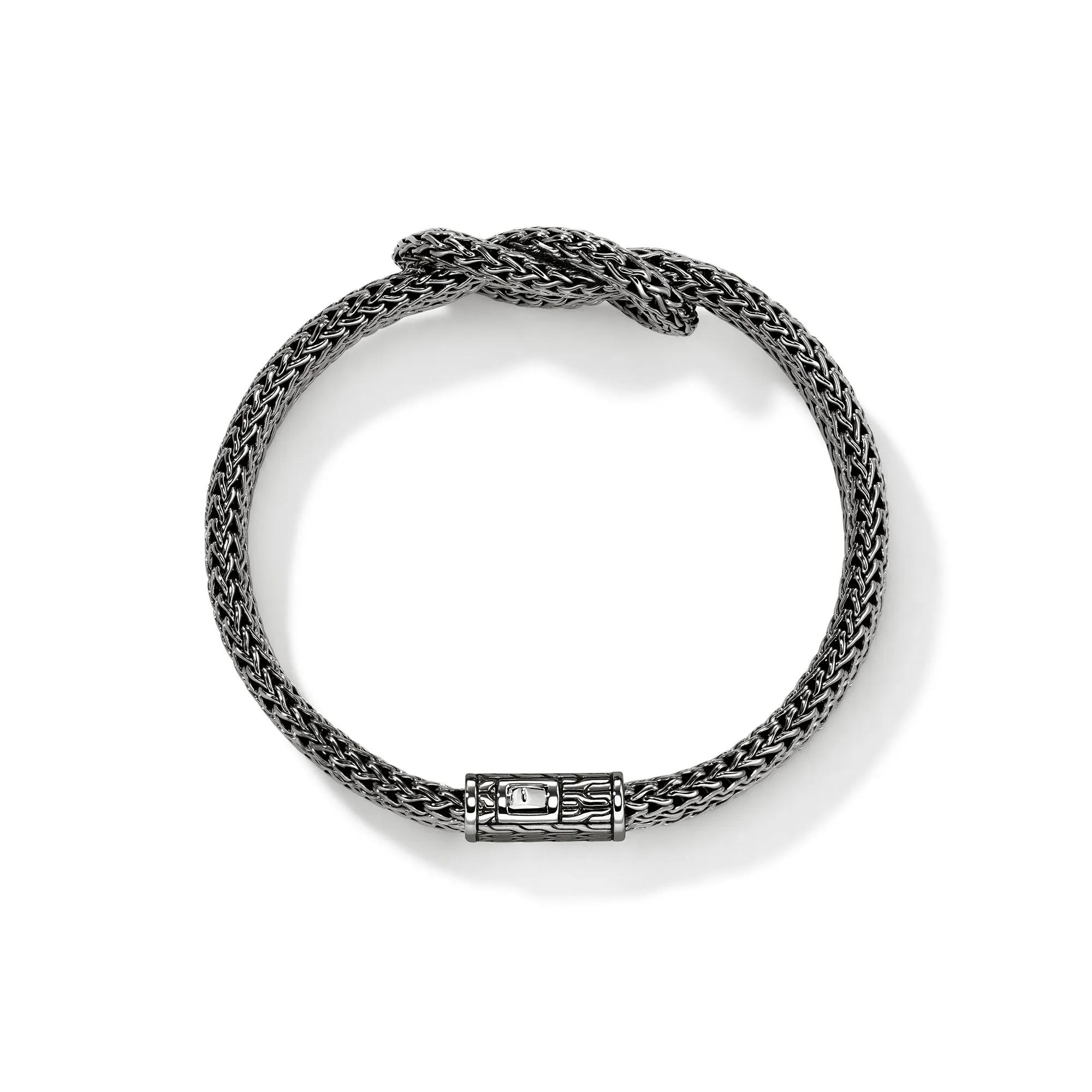 JOHN HARDY LARGE BLACK RHODIUM STERLING SILVER 2-STRAND LOVE KNOT BRACELET