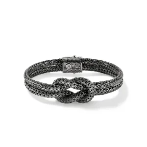 JOHN HARDY LARGE BLACK RHODIUM STERLING SILVER 2-STRAND LOVE KNOT BRACELET