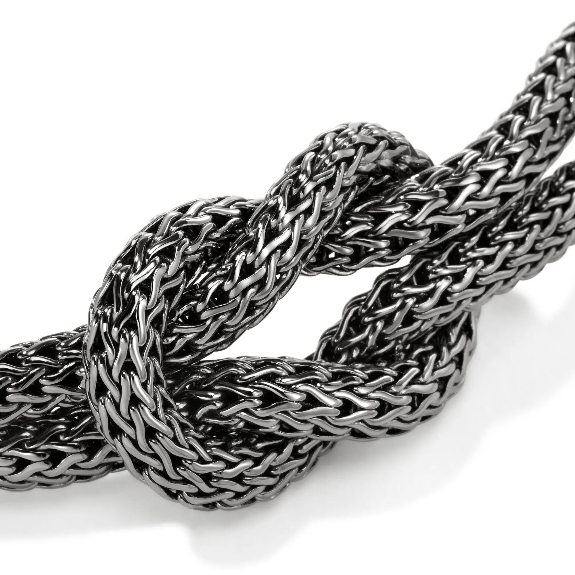 JOHN HARDY LARGE BLACK RHODIUM STERLING SILVER 2-STRAND LOVE KNOT BRACELET