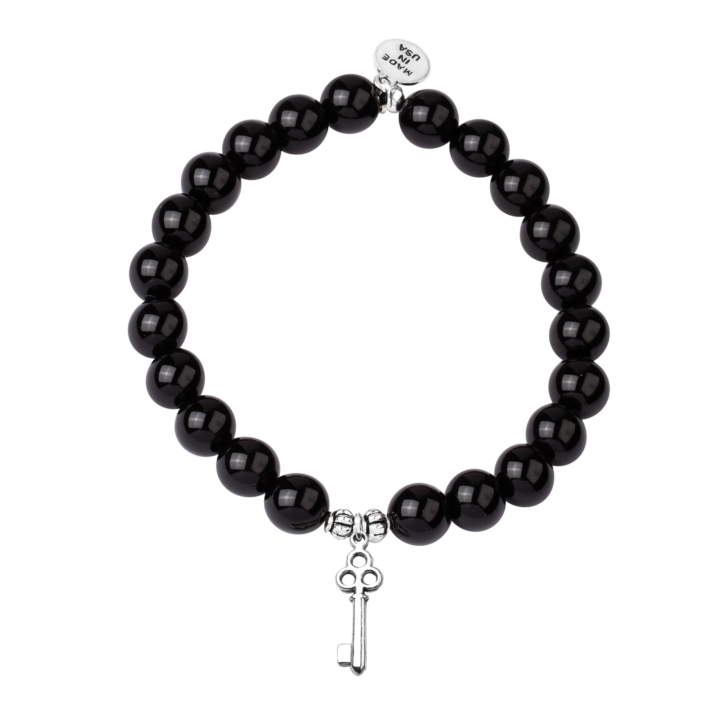 Key | Stone Beaded Charm Bracelet | Onyx