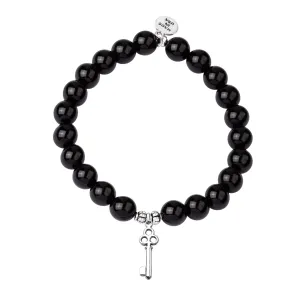 Key | Stone Beaded Charm Bracelet | Onyx