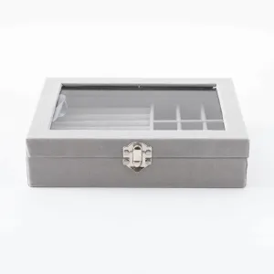 Kuber Industries Pack of 5 Velvet Jewelry Box Organizer | Jewelry Storage Box | Jewelry Organizer | Showcase Holder Dresser Organizer for Earring Necklace Bracelet Ring |YXX-016 | Grey