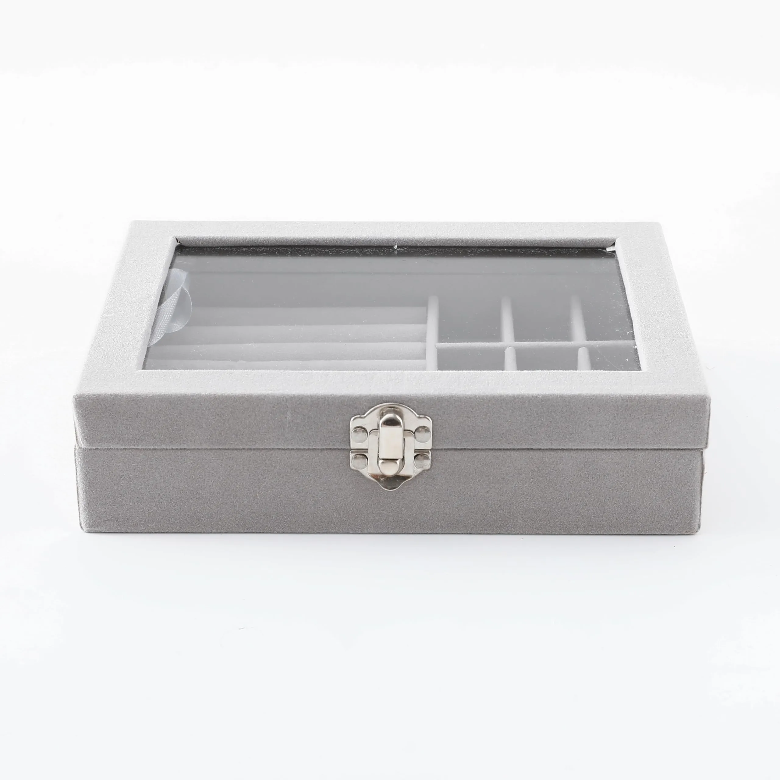 Kuber Industries Pack of 5 Velvet Jewelry Box Organizer | Jewelry Storage Box | Jewelry Organizer | Showcase Holder Dresser Organizer for Earring Necklace Bracelet Ring |YXX-016 | Grey