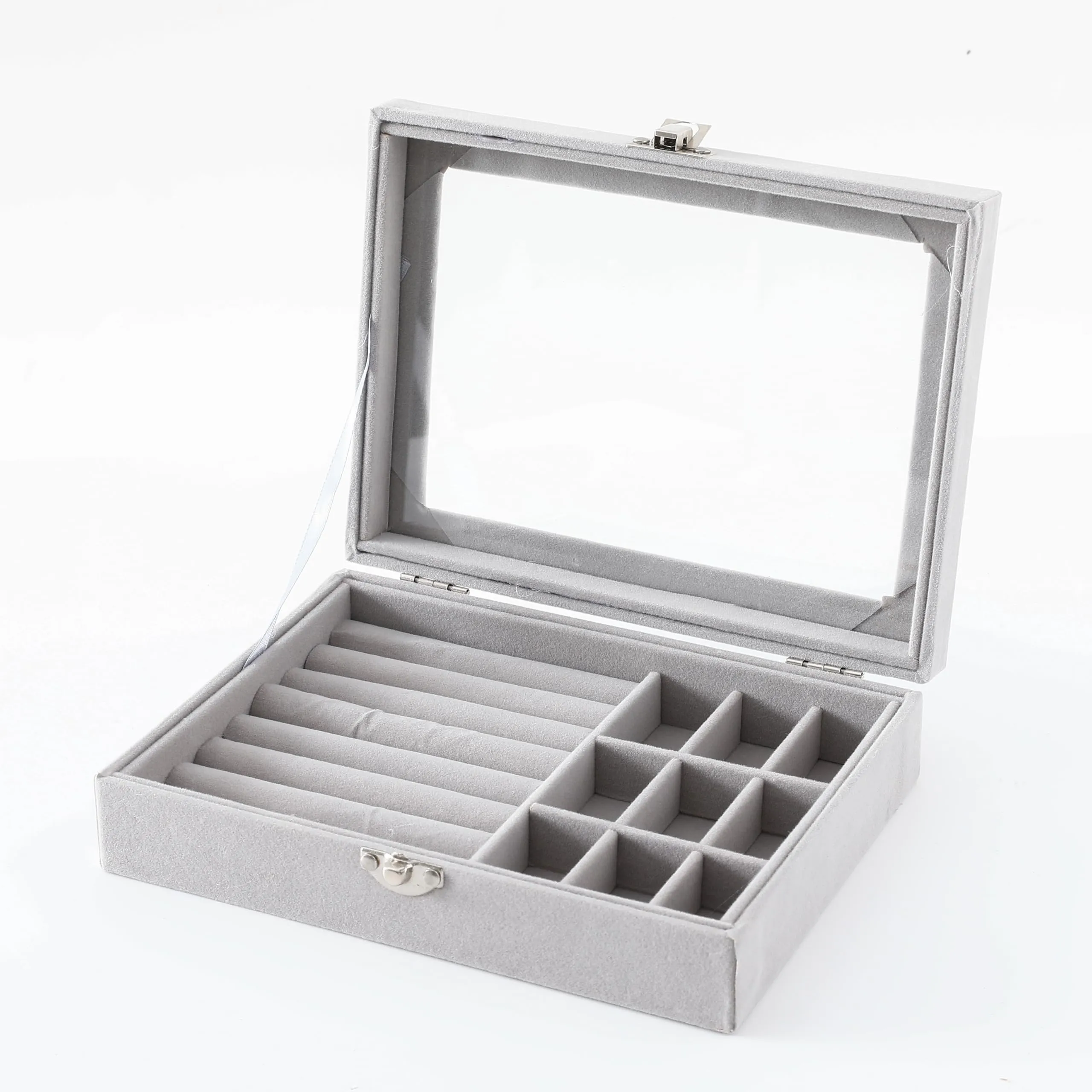 Kuber Industries Pack of 5 Velvet Jewelry Box Organizer | Jewelry Storage Box | Jewelry Organizer | Showcase Holder Dresser Organizer for Earring Necklace Bracelet Ring |YXX-016 | Grey