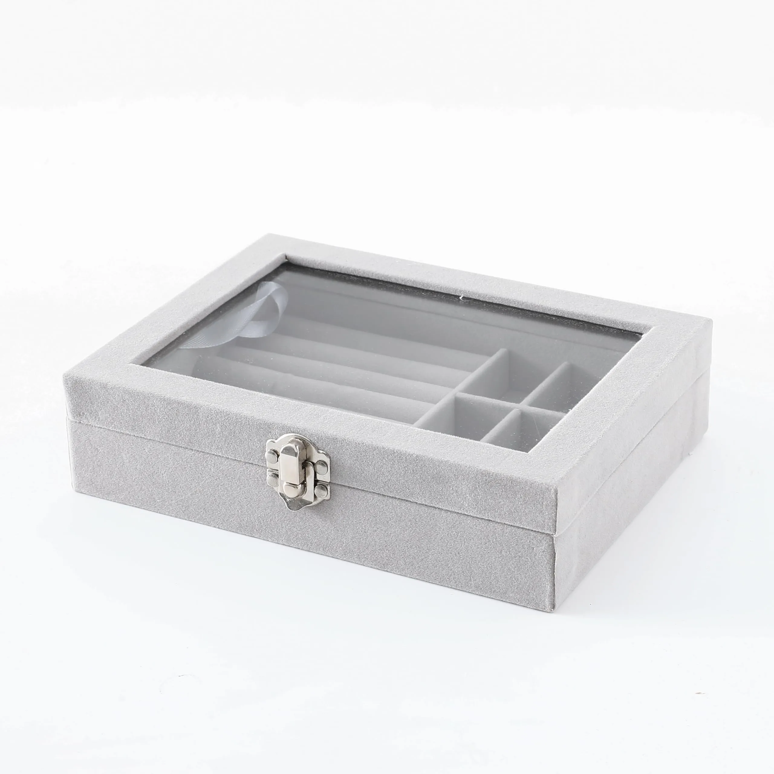 Kuber Industries Pack of 5 Velvet Jewelry Box Organizer | Jewelry Storage Box | Jewelry Organizer | Showcase Holder Dresser Organizer for Earring Necklace Bracelet Ring |YXX-016 | Grey