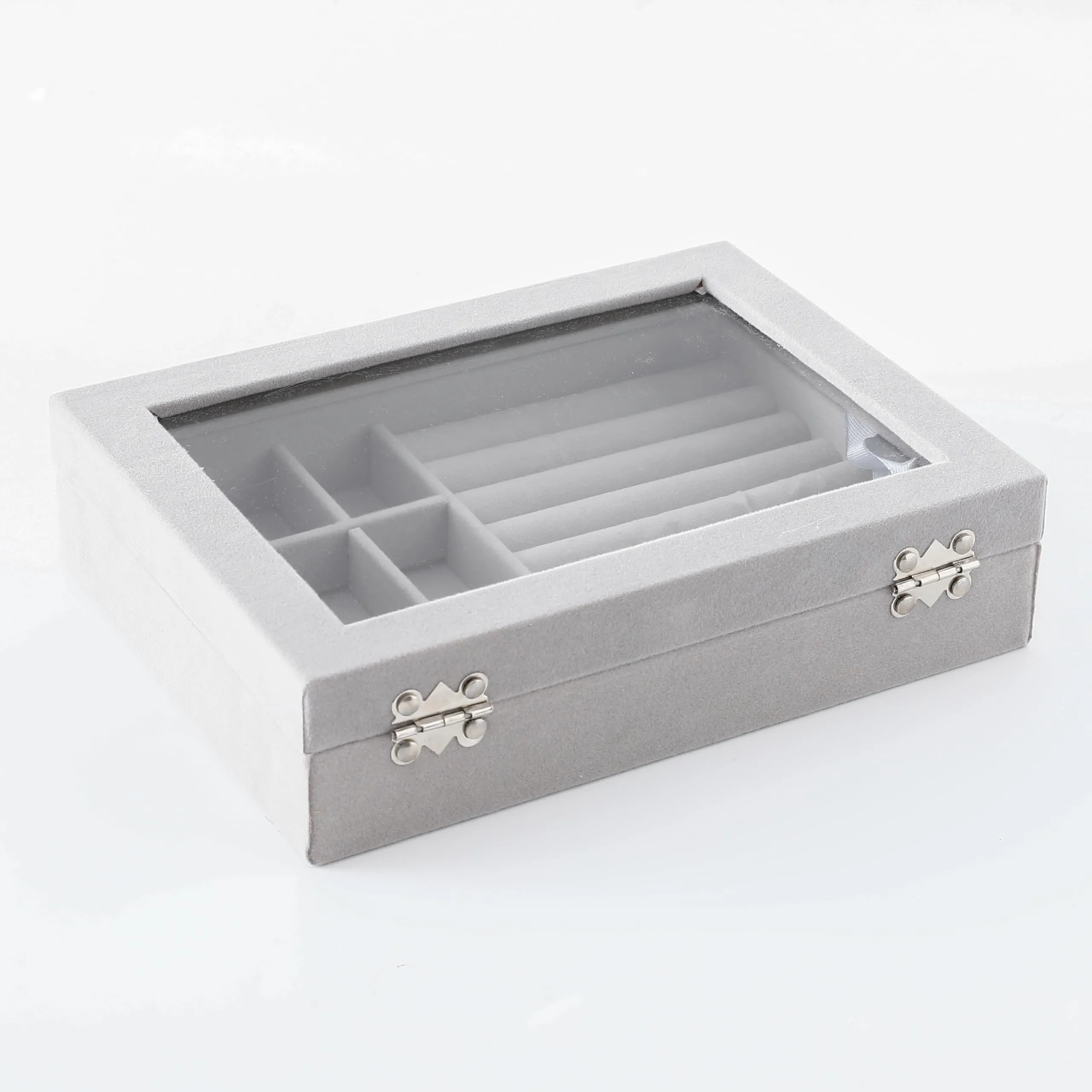 Kuber Industries Pack of 5 Velvet Jewelry Box Organizer | Jewelry Storage Box | Jewelry Organizer | Showcase Holder Dresser Organizer for Earring Necklace Bracelet Ring |YXX-016 | Grey