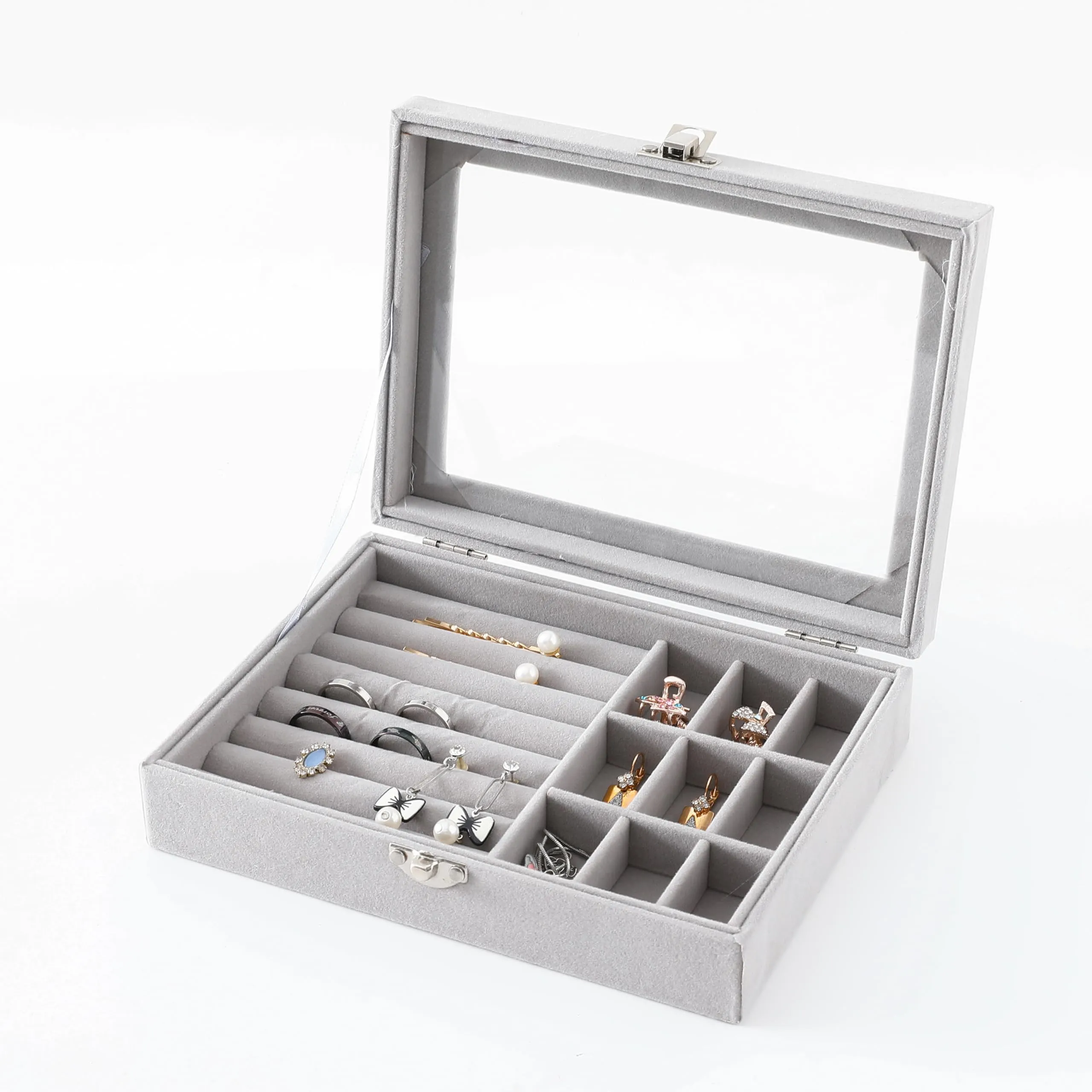 Kuber Industries Pack of 5 Velvet Jewelry Box Organizer | Jewelry Storage Box | Jewelry Organizer | Showcase Holder Dresser Organizer for Earring Necklace Bracelet Ring |YXX-016 | Grey