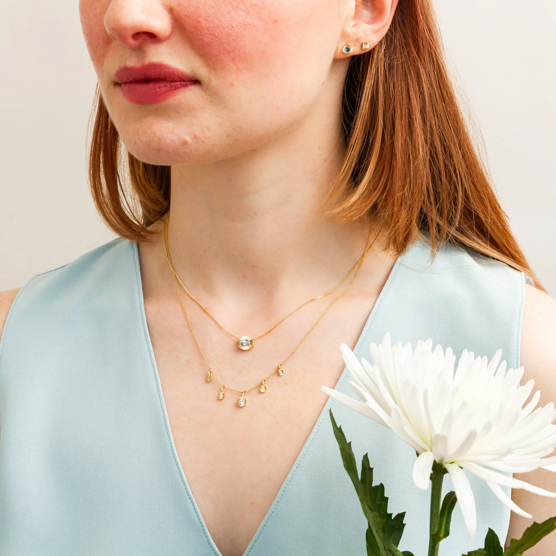 Large Aurora Teal Montana Sapphire Stud Earring in Yellow Gold