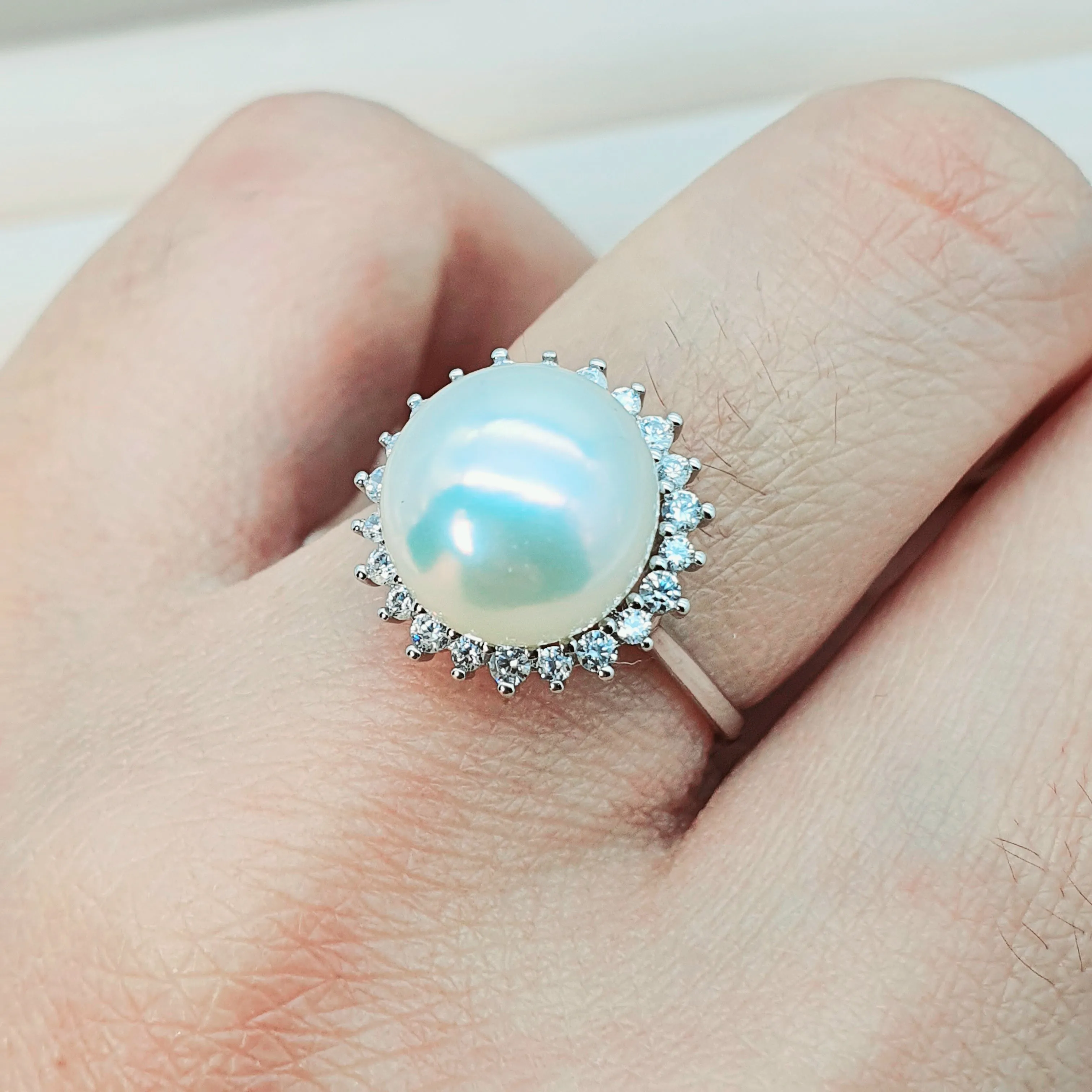 Large Freshwater Pearl ring, sterling silver