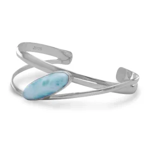 Large Oblong Larimar Sterling Silver Cuff Bracelet