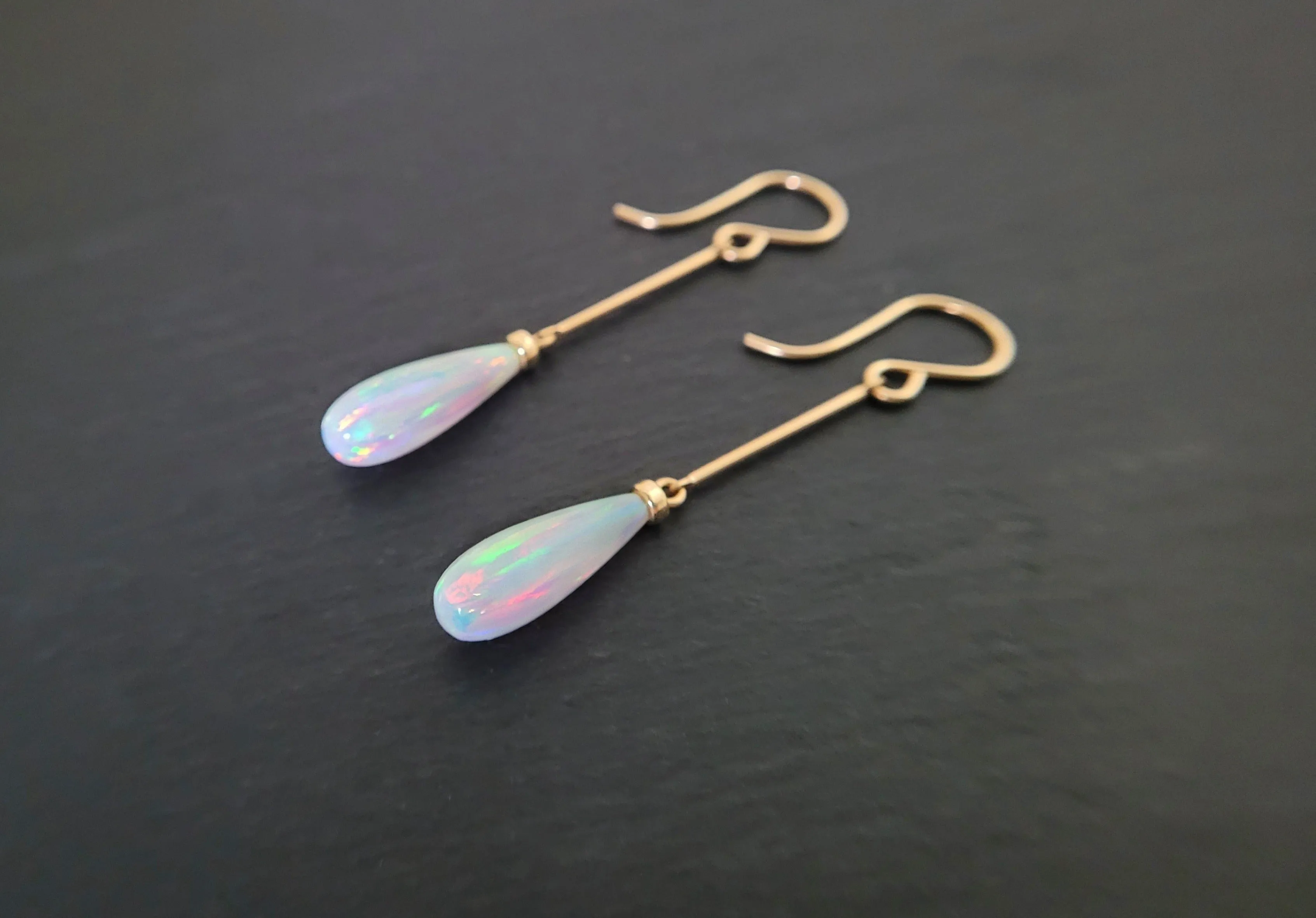 Long White Opal Dangle Earrings