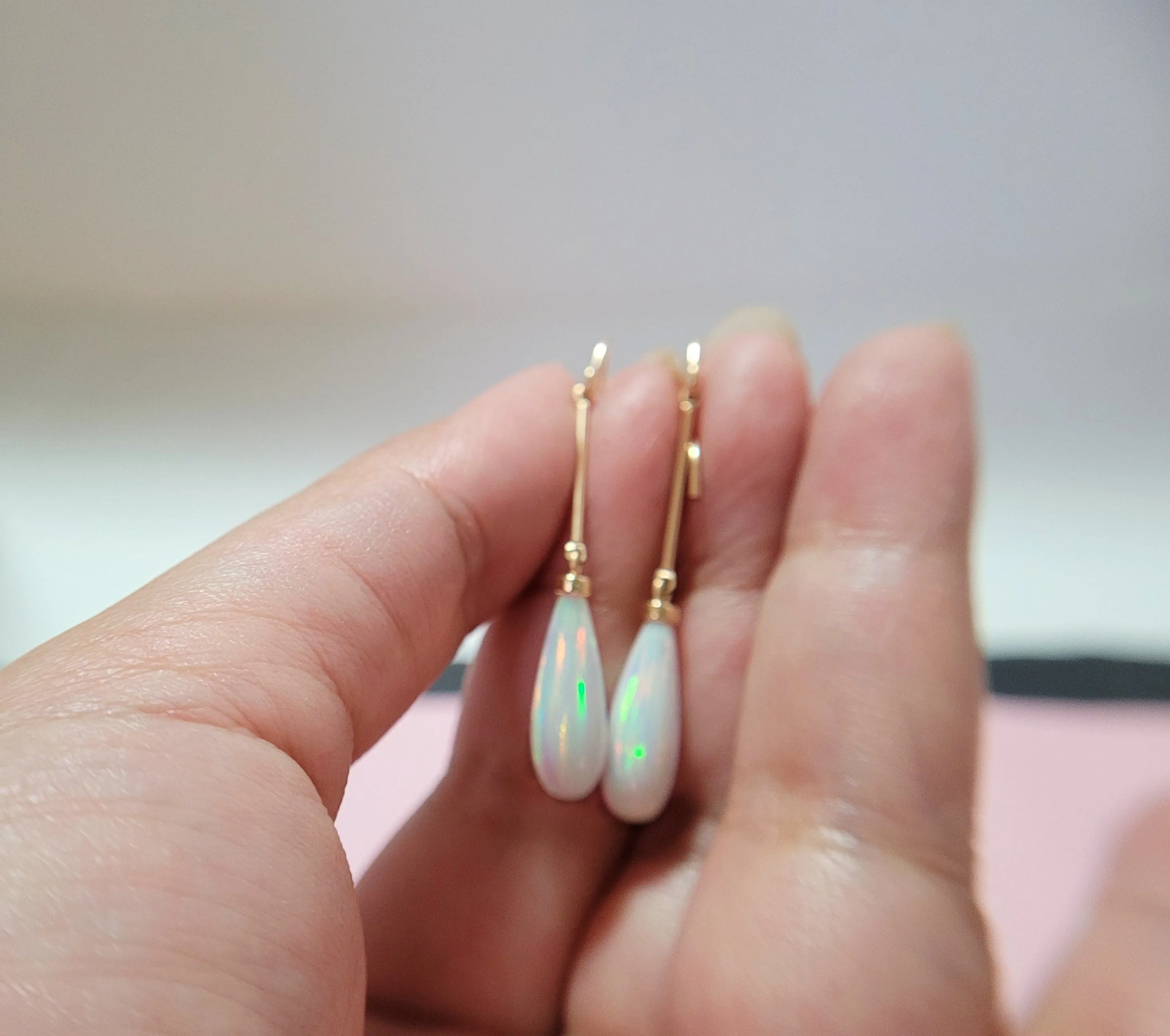 Long White Opal Dangle Earrings