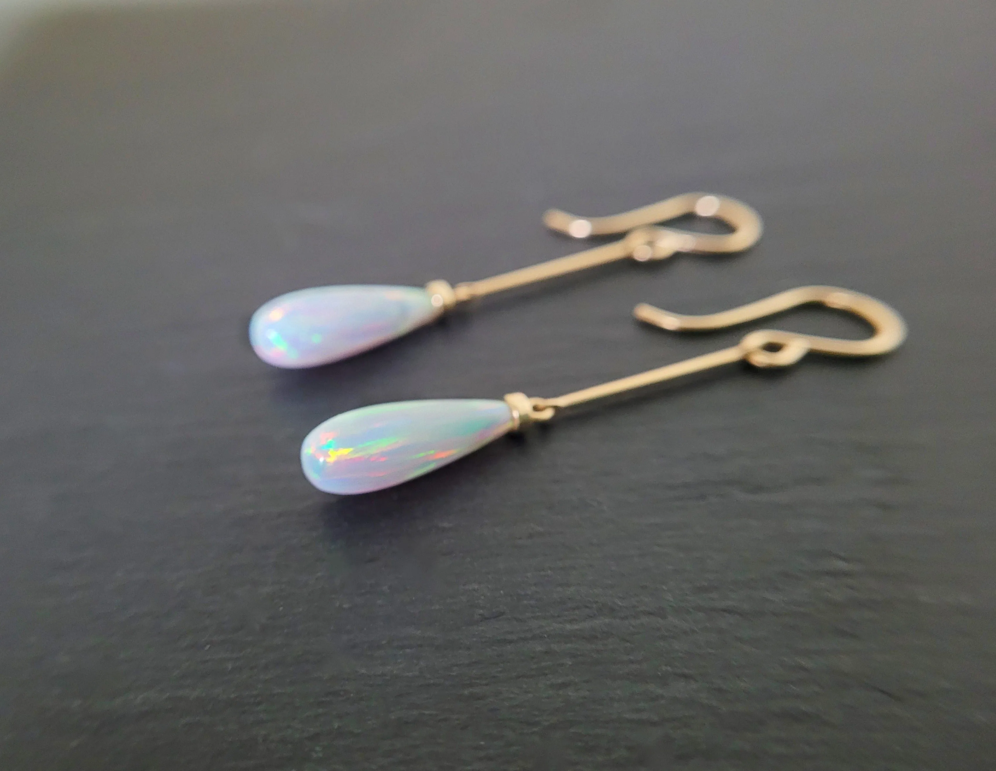 Long White Opal Dangle Earrings