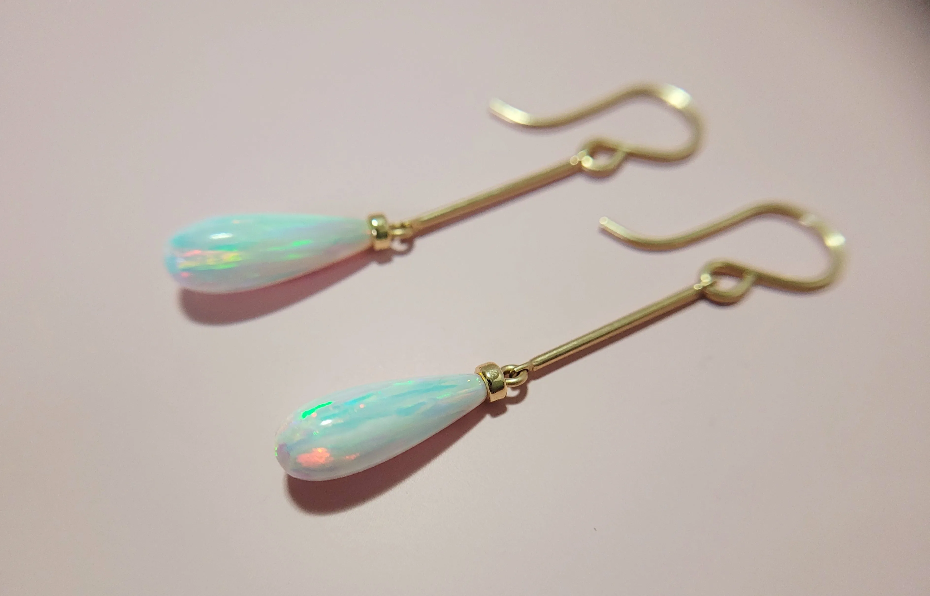 Long White Opal Dangle Earrings
