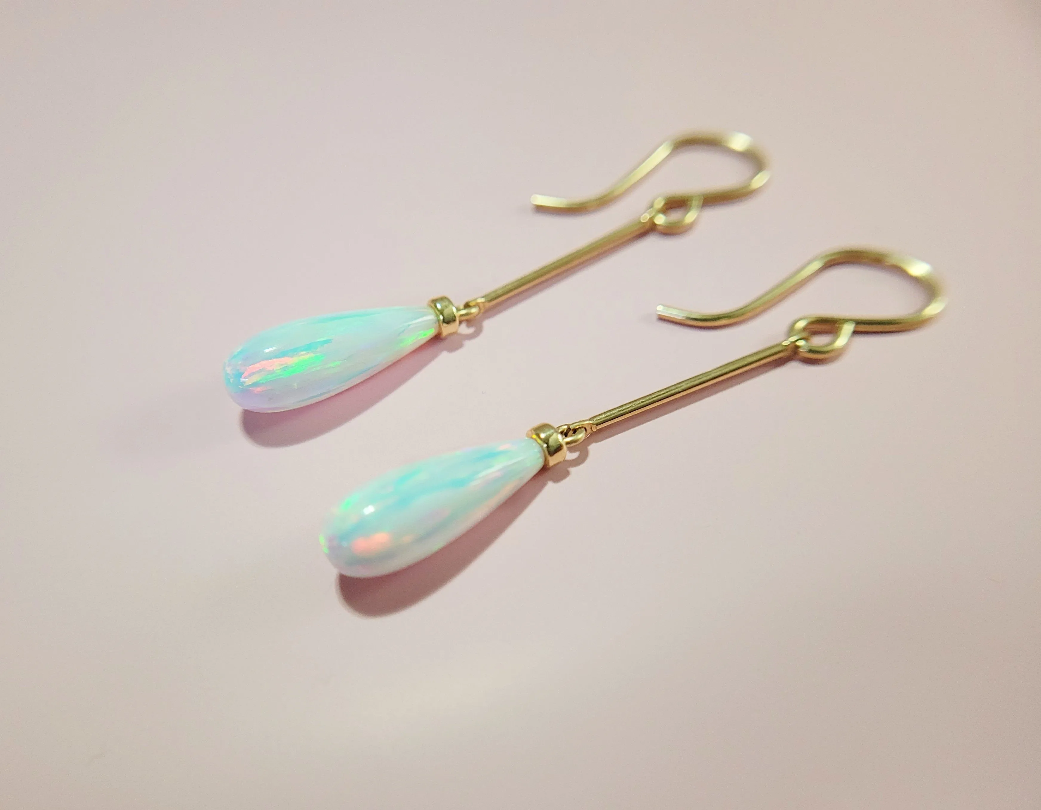 Long White Opal Dangle Earrings