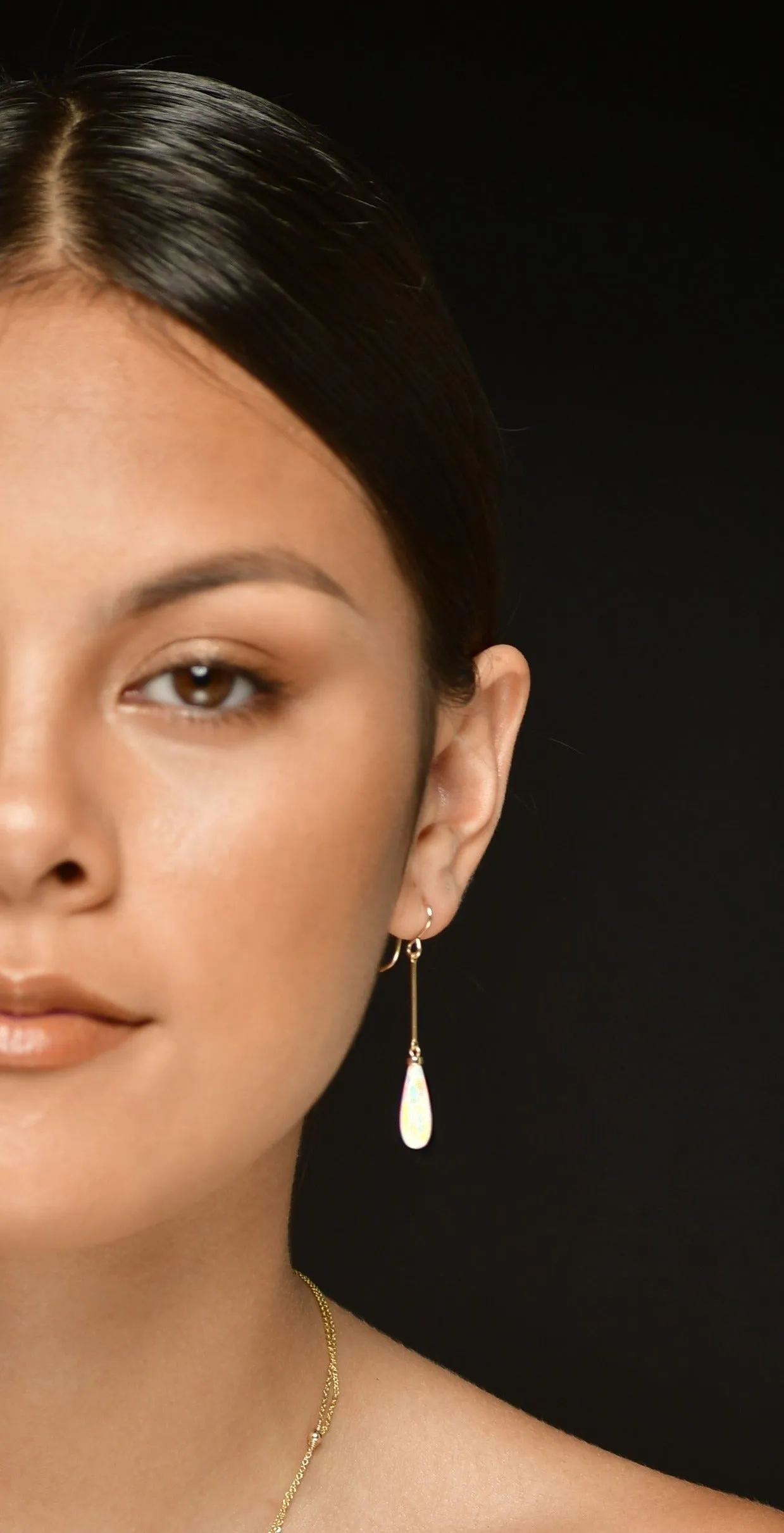 Long White Opal Dangle Earrings