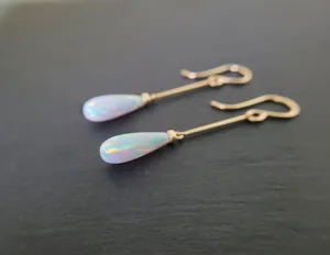 Long White Opal Dangle Earrings