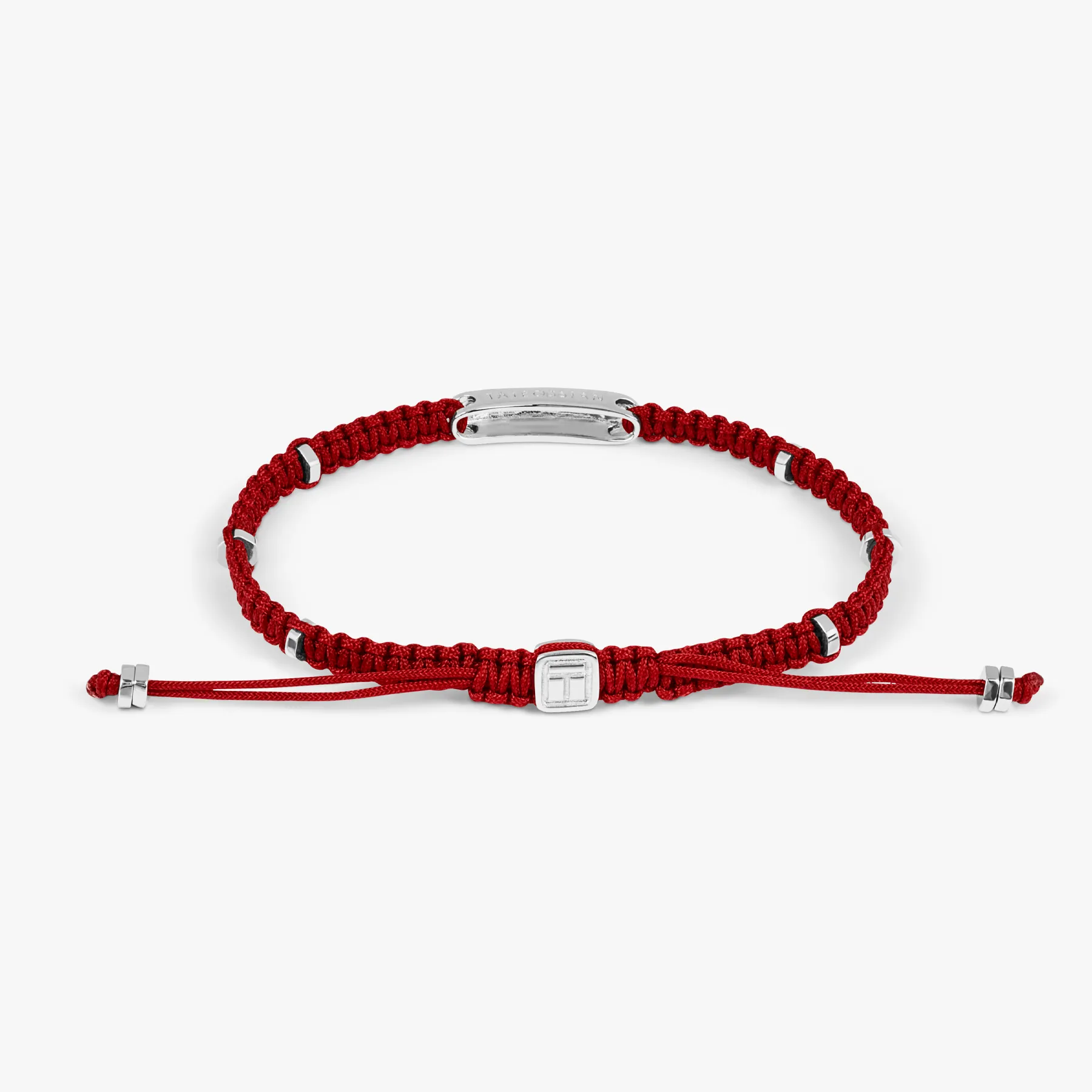 Macramé Bracelet In Red With Sterling Silver- Engravable