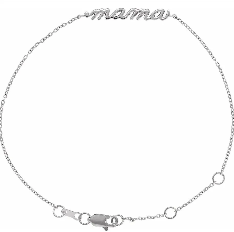 Mama Bracelet Script in 14k Yellow, Rose or White Gold or Sterling Silver