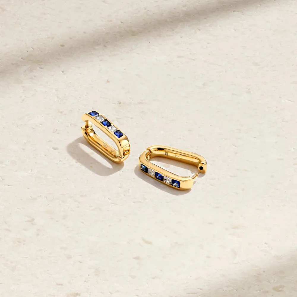 Mark Henry Gypsy 18k Yellow Gold Sapphire and Diamond Paperclip Earrings