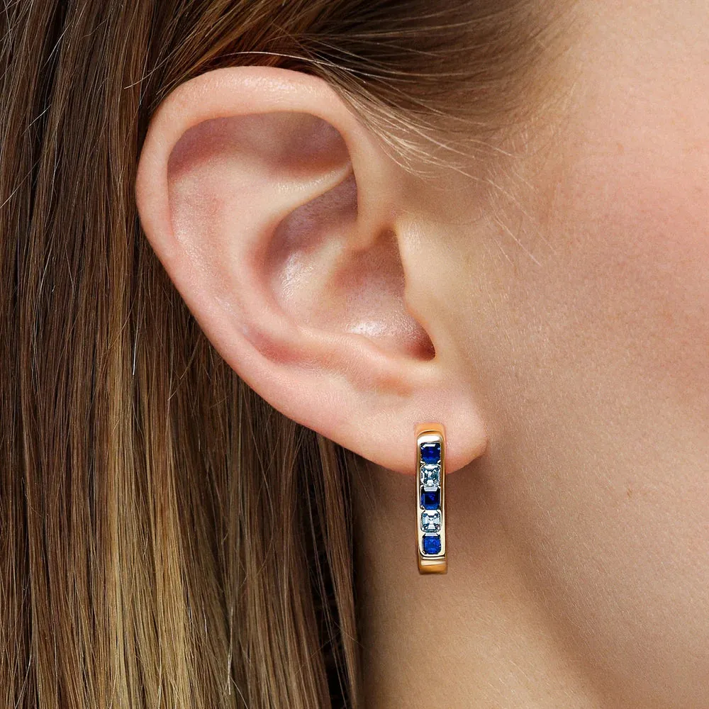 Mark Henry Gypsy 18k Yellow Gold Sapphire and Diamond Paperclip Earrings
