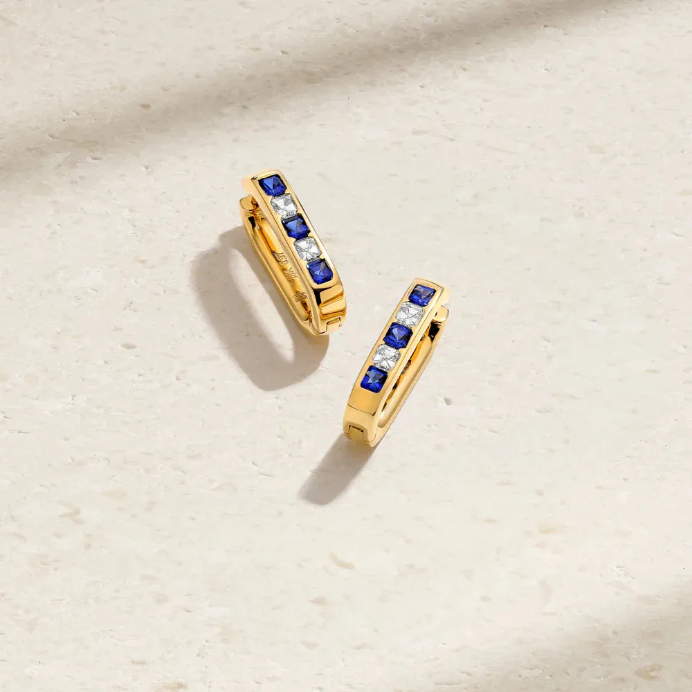 Mark Henry Gypsy 18k Yellow Gold Sapphire and Diamond Paperclip Earrings