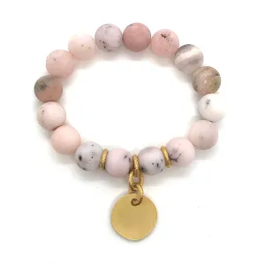 Matte Pink Opal Stretch Bracelet With Charm