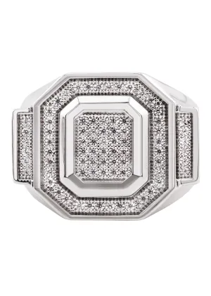 Mens Silver CZ Signet Ring | Appx 8.6 Grams