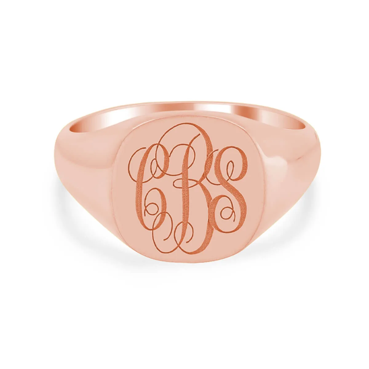 Men's Square Signet Ring - Small - Laser Engraved Script Monogram