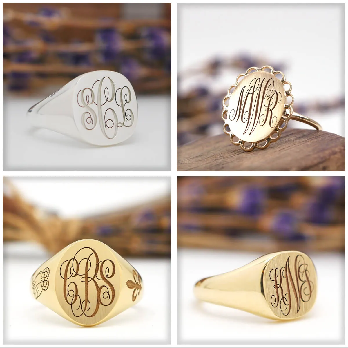 Men's Square Signet Ring - Small - Laser Engraved Script Monogram