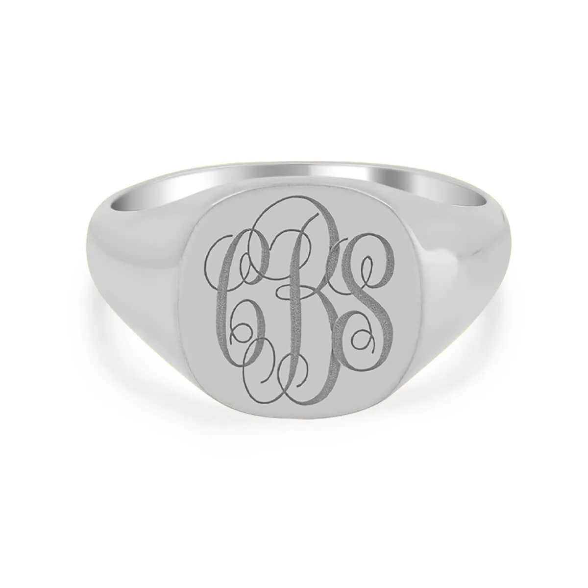 Men's Square Signet Ring - Small - Laser Engraved Script Monogram