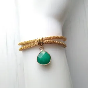 Metal Mesh Slider Bracelet With Teal Jade