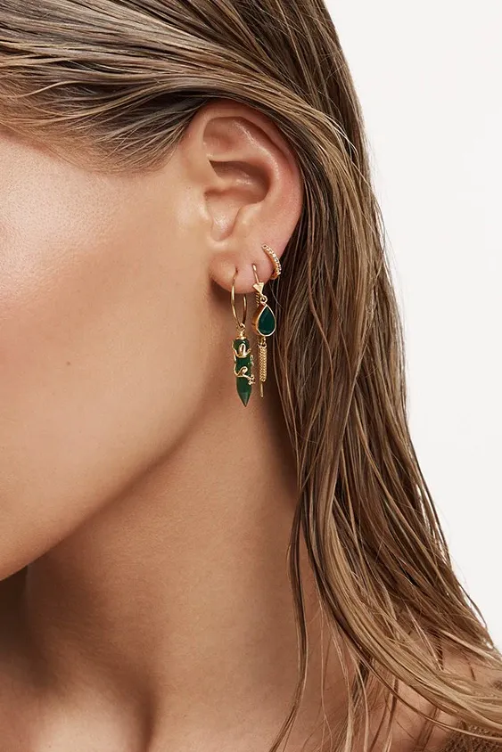 Mini Halo Hoops - Green Sapphire - Gold