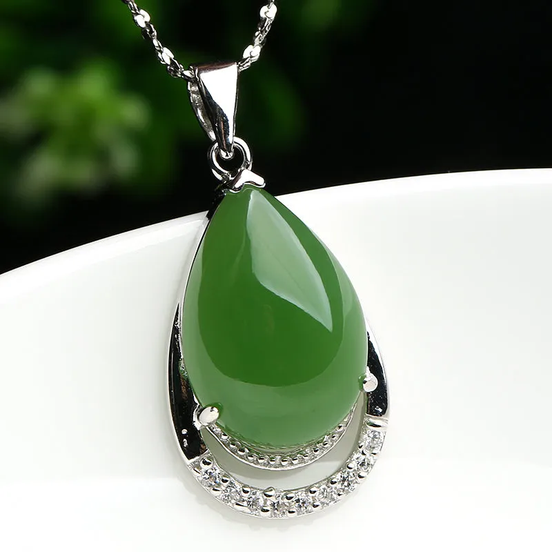 Natural Jade Pendant Nephrite Silver Pendant PT16