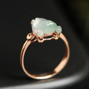 Natural Jade Ring Jadeite Gold Toad Ring RG84
