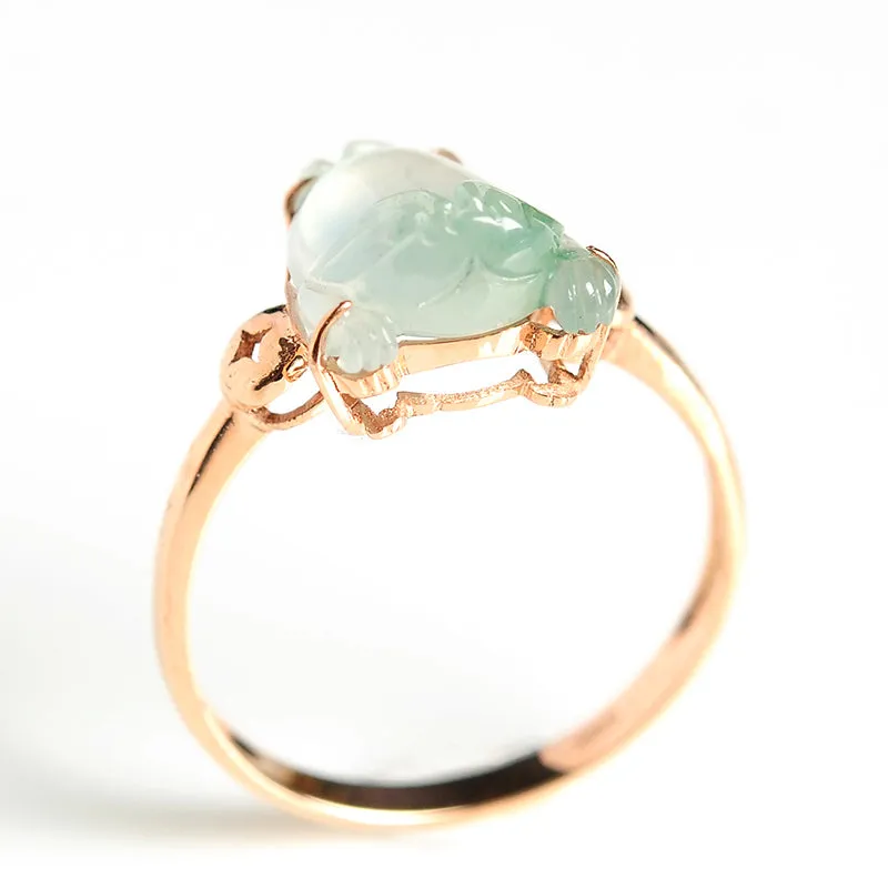 Natural Jade Ring Jadeite Gold Toad Ring RG84
