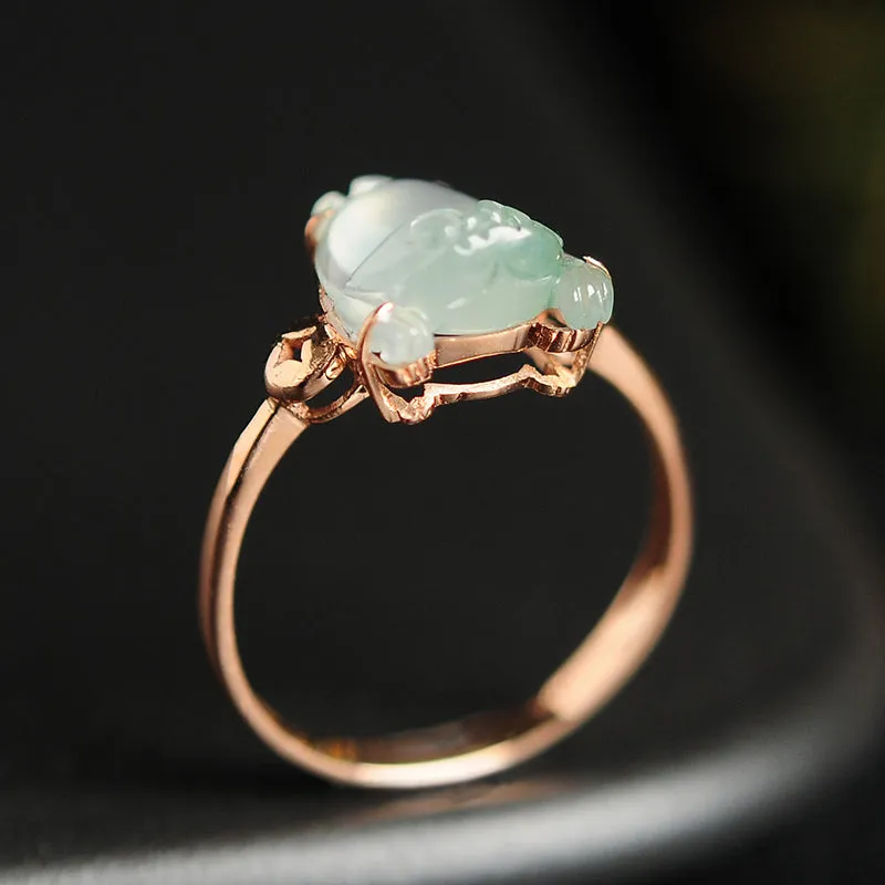 Natural Jade Ring Jadeite Gold Toad Ring RG84