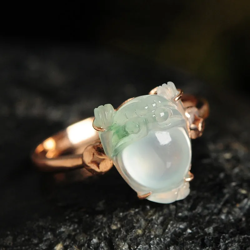 Natural Jade Ring Jadeite Gold Toad Ring RG84