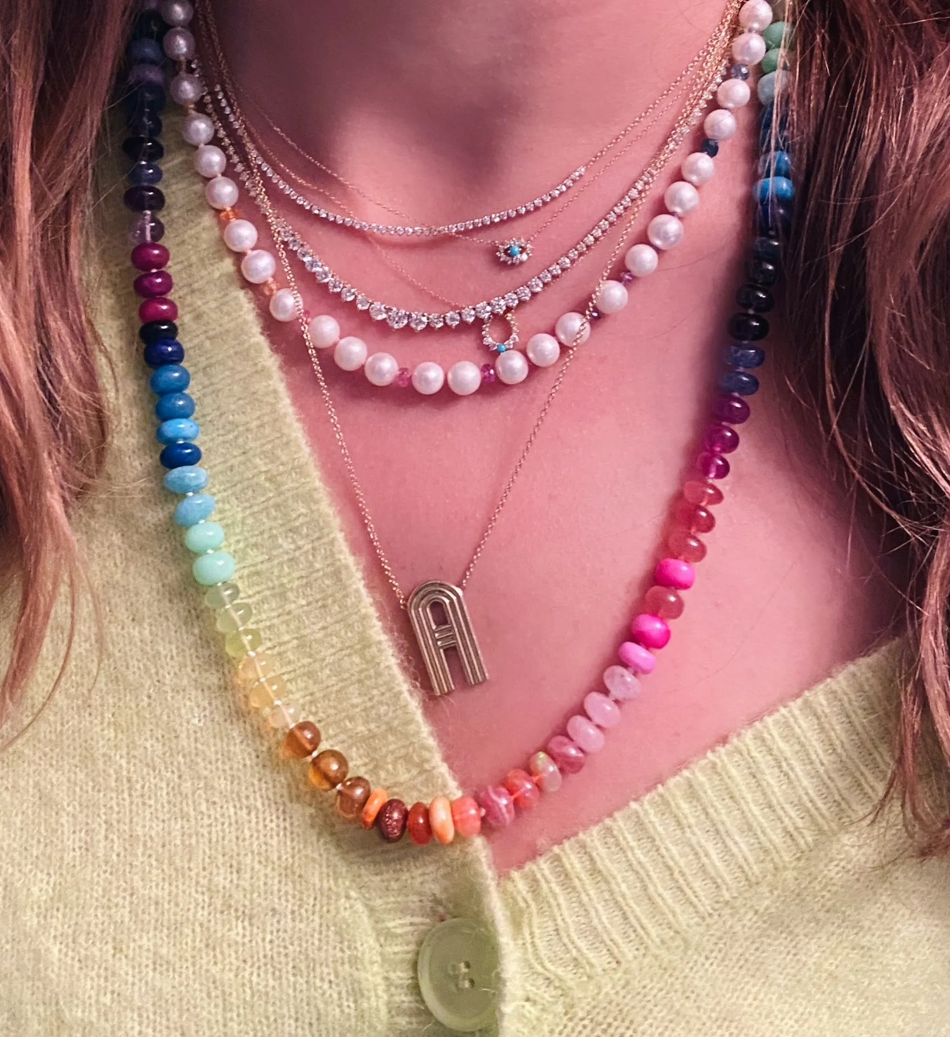 Neon Rainbow Semiprecious Beaded Necklace