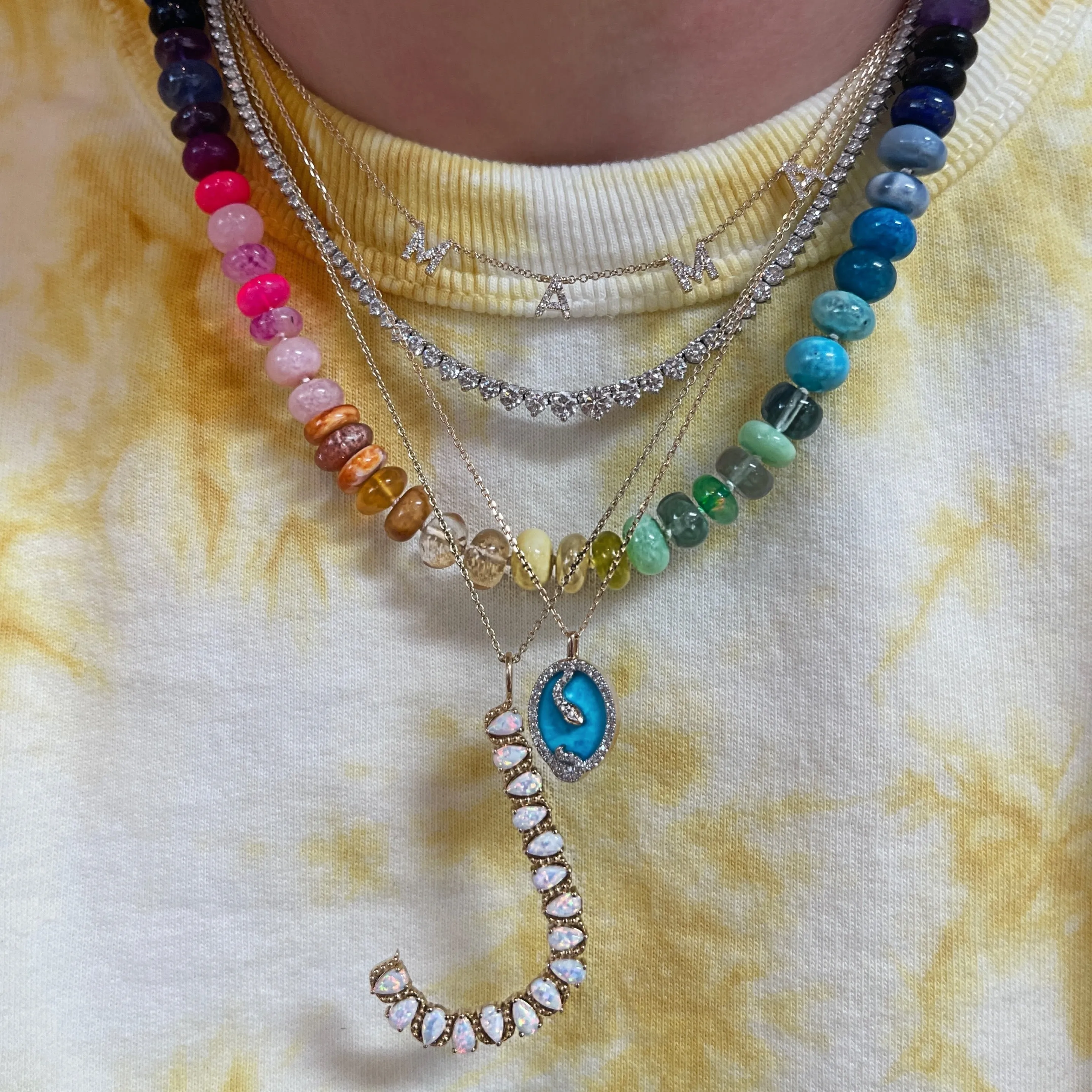 Neon Rainbow Semiprecious Beaded Necklace